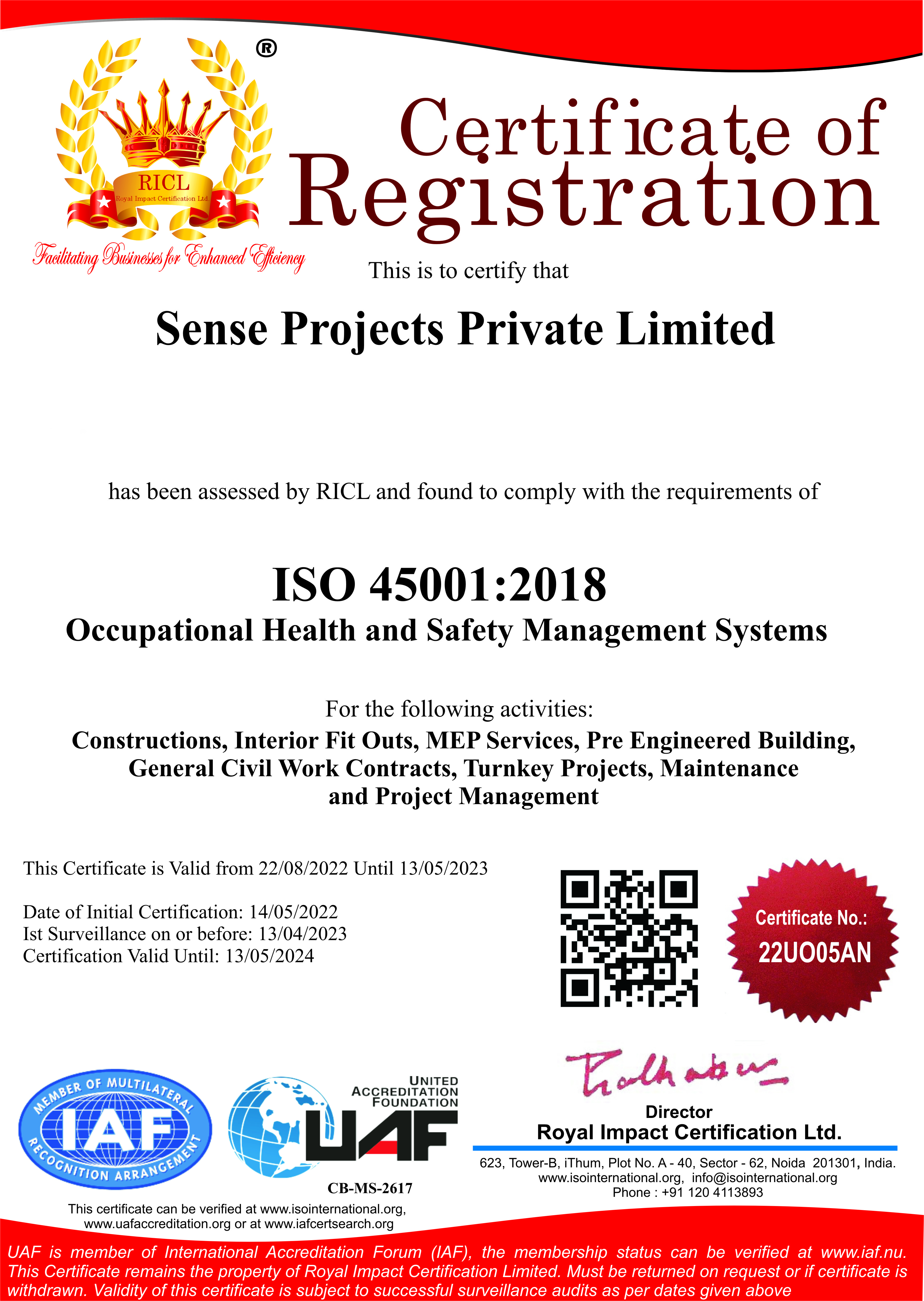 Sense Projects Pvt. Ltd Kolkata Certification